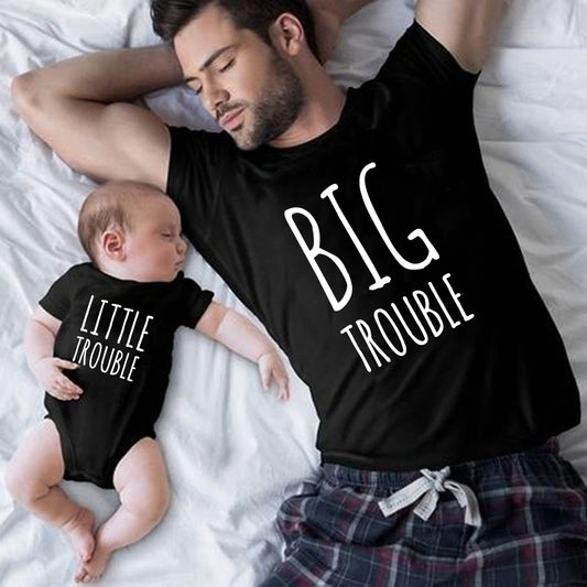 Trouble Cartoon Character Father And Son T-shirt Parent-child Outfit Top Big Trouble Little