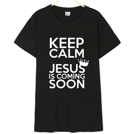 New Cotton KEEP CALM JESUS Letter Printing Men's And Women's T-shirt