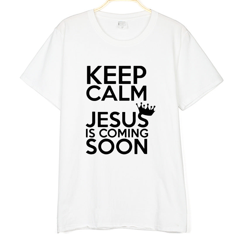 New Cotton KEEP CALM JESUS Letter Printing Men's And Women's T-shirt