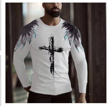 Men's Color Gradient Long Sleeve T-shirt Fashion Print Round Neck Top