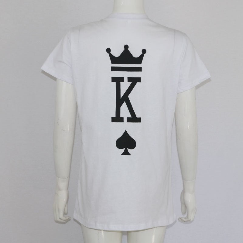Super fire couple models T-shirt playing cards spades red hearts king queen crown print t-shirt
