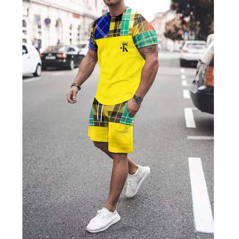 Striped Multicolor European And American T-shirt  Shorts Two-piece Suit