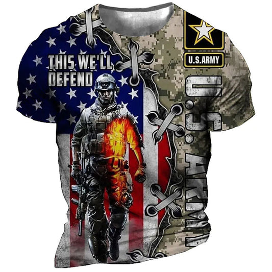 Casual Soldier Round Neck Loose T-shirt