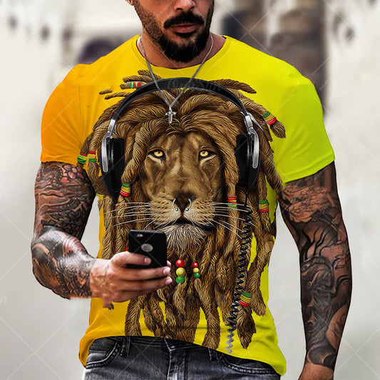 Fashion New Animal Lion Graffiti Painted T-Shirt