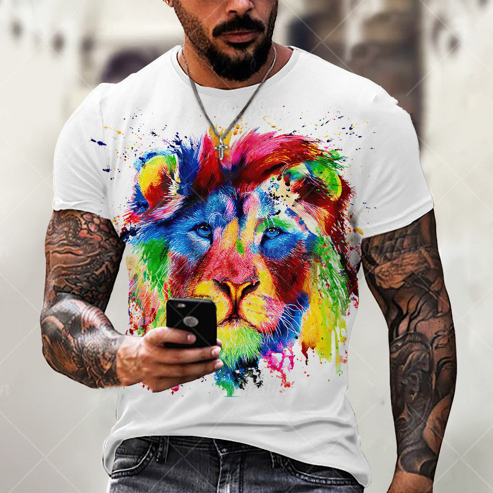 Fashion New Animal Lion Graffiti Painted T-Shirt