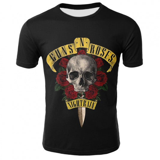 T-shirt With Red Rose Skull Scary Demon Pattern